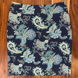 J. McLaughlin Women’s Masie Phoenix Paisley Pencil Skirt Short Navy Blue Size 2